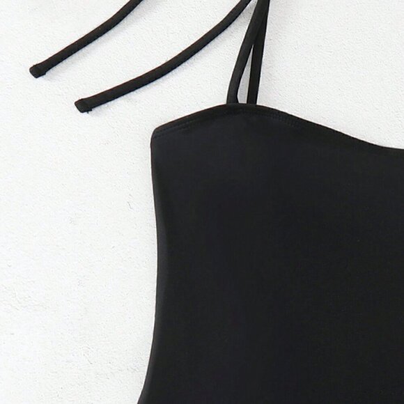 Vacation Style Women's Summer Beach One-Piece Swimsuit Black - Picture 5 of 5